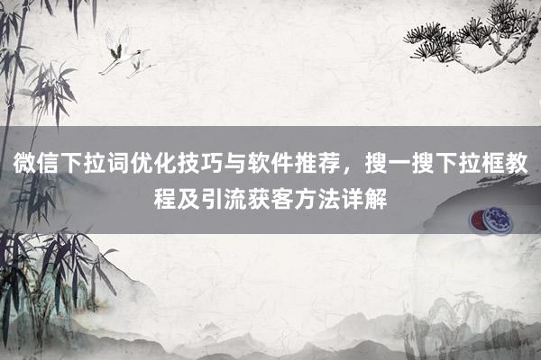 微信下拉词优化技巧与软件推荐，搜一搜下拉框教程及引流获客方法详解