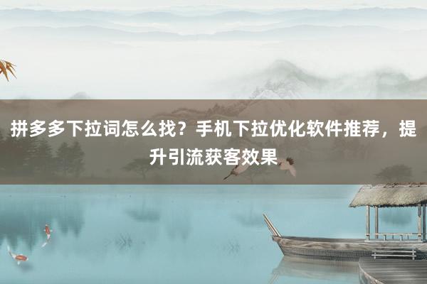 拼多多下拉词怎么找？手机下拉优化软件推荐，提升引流获客效果