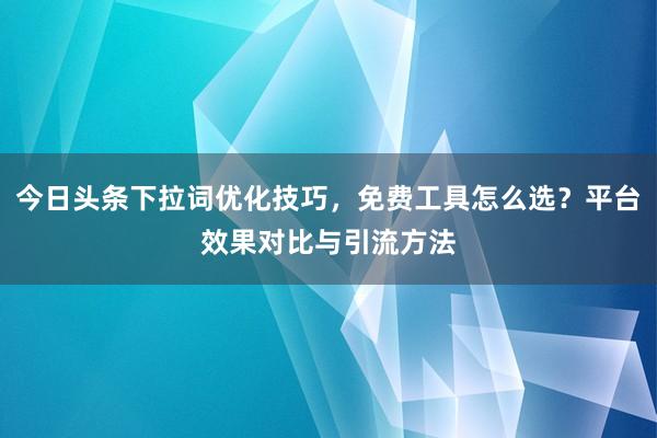 今日头条下拉词优化技巧，免费工具怎么选？平台效果对比与引流方法