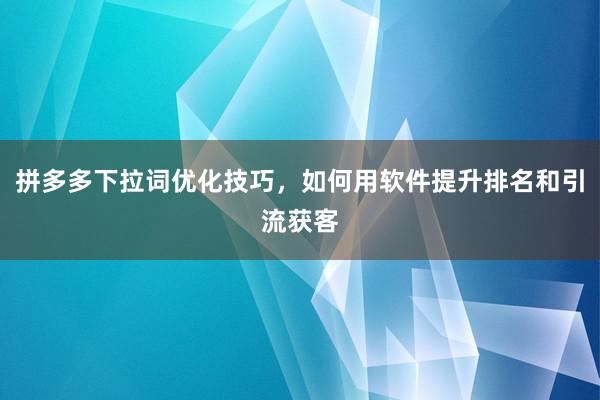 拼多多下拉词优化技巧，如何用软件提升排名和引流获客