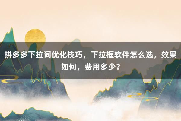 拼多多下拉词优化技巧，下拉框软件怎么选，效果如何，费用多少？