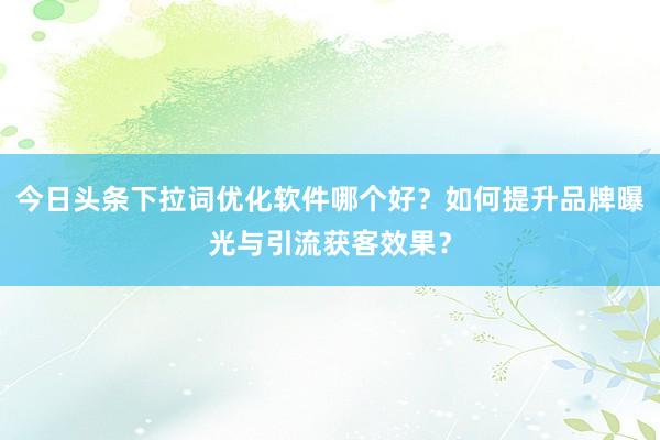 今日头条下拉词优化软件哪个好？如何提升品牌曝光与引流获客效果？