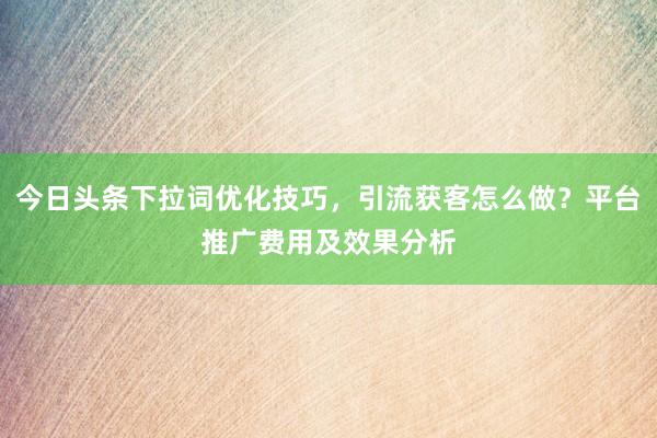 今日头条下拉词优化技巧，引流获客怎么做？平台推广费用及效果分析
