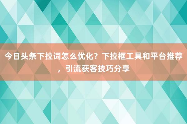 今日头条下拉词怎么优化？下拉框工具和平台推荐，引流获客技巧分享