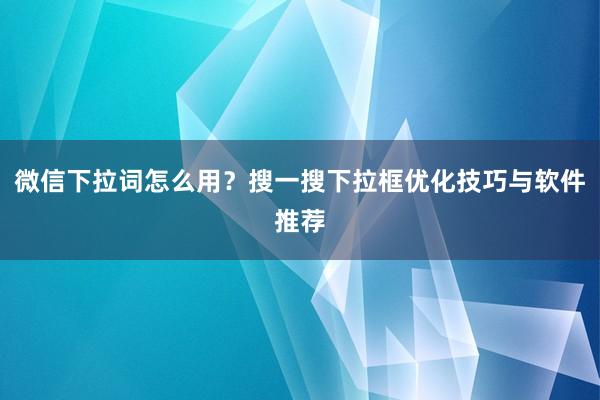 微信下拉词怎么用？搜一搜下拉框优化技巧与软件推荐