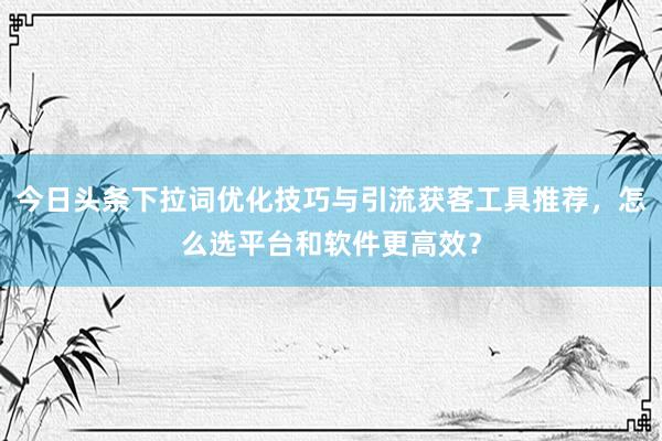 今日头条下拉词优化技巧与引流获客工具推荐，怎么选平台和软件更高效？