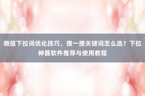 微信下拉词优化技巧，搜一搜关键词怎么选？下拉神器软件推荐与使用教程