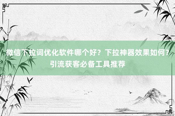微信下拉词优化软件哪个好？下拉神器效果如何？引流获客必备工具推荐