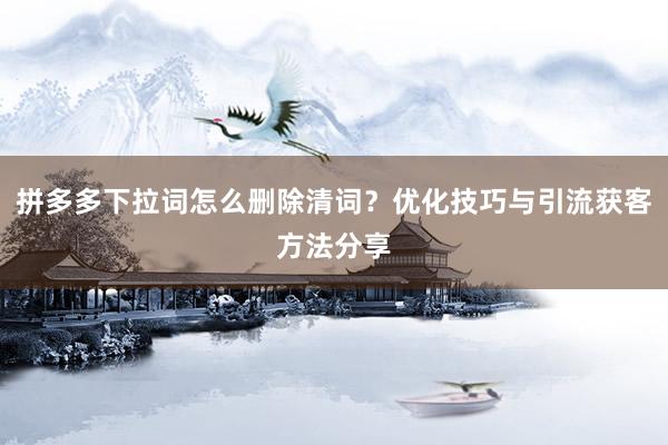 拼多多下拉词怎么删除清词？优化技巧与引流获客方法分享