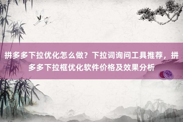 拼多多下拉优化怎么做？下拉词询问工具推荐，拼多多下拉框优化软件价格及效果分析