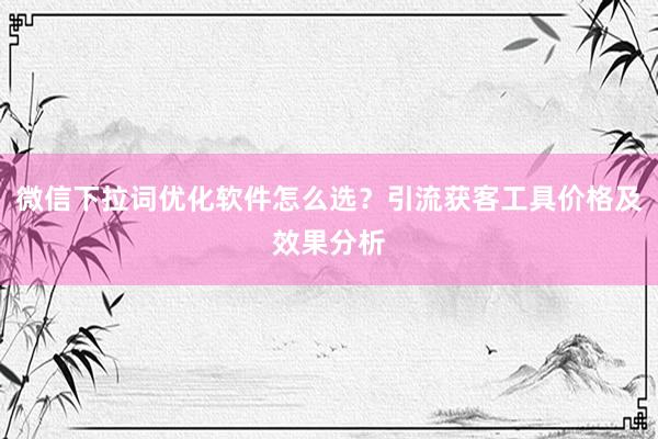 微信下拉词优化软件怎么选？引流获客工具价格及效果分析