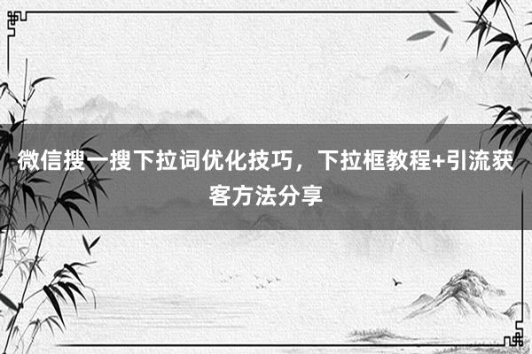 微信搜一搜下拉词优化技巧，下拉框教程+引流获客方法分享