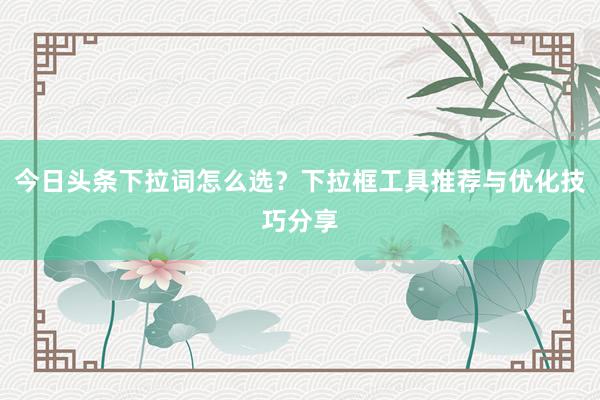 今日头条下拉词怎么选？下拉框工具推荐与优化技巧分享